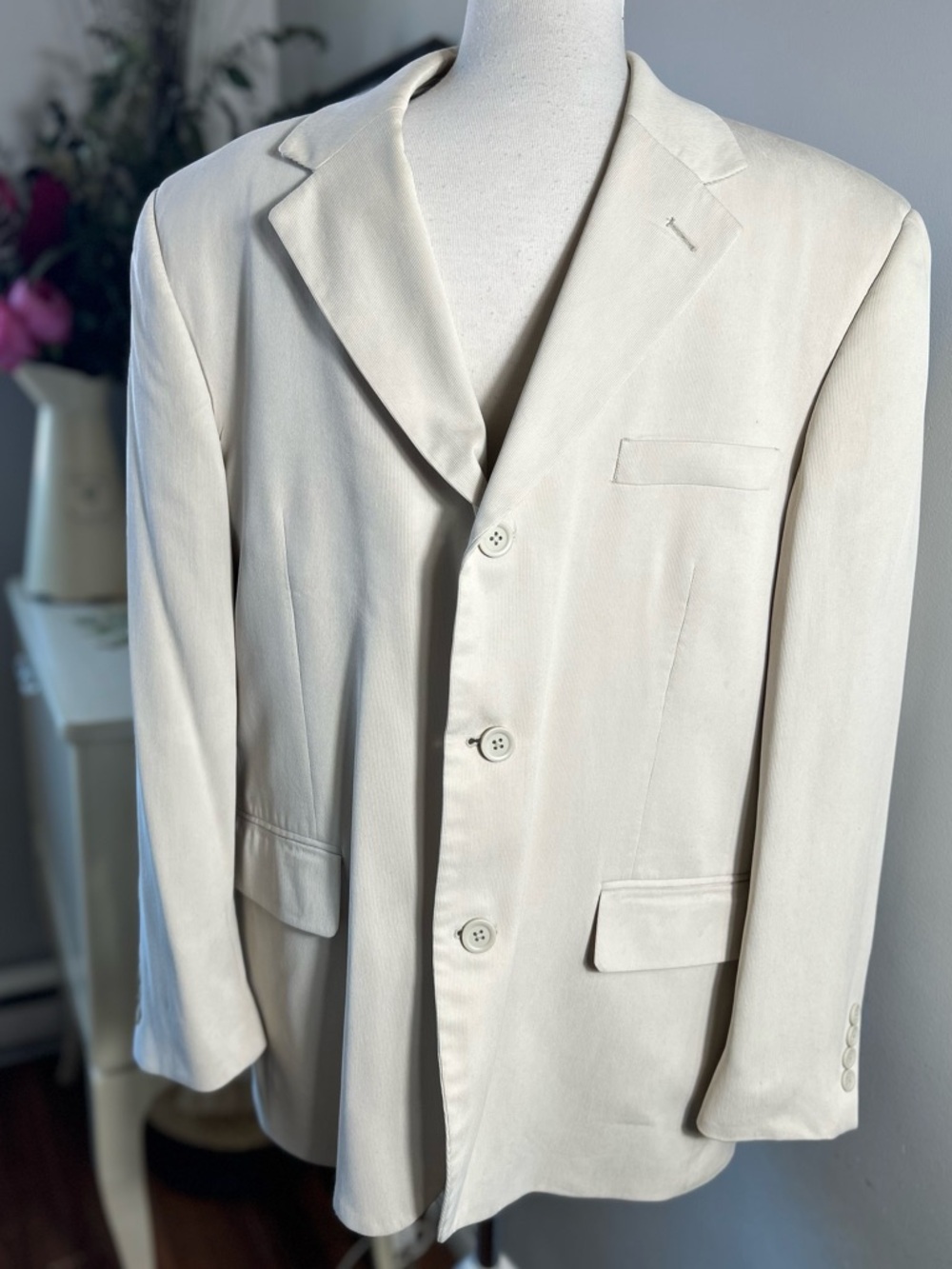 100% Silk Blazer, Alfani Men's Silk Jacket,,cream/ oatmeal color